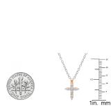 0.15 Carat (ctw) 14K Rose Gold Round White Diamond Ladies Cross Pendant (Silver Chain Included)