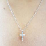 0.15 Carat (ctw) 14K White Gold Round White Diamond Ladies Cross Pendant (Silver Chain Included)