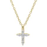 0.15 Carat (ctw) 14K Yellow Gold Round White Diamond Ladies Cross Pendant (Gold Chain Included)