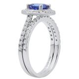 10K White Gold 6.5 MM Round Tanzanite & White Diamond Ladies Halo Bridal Engagement Ring Set