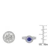 10K White Gold 6.5 MM Round Tanzanite & White Diamond Ladies Halo Bridal Engagement Ring Set
