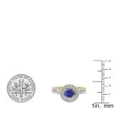 10K Yellow Gold 6.5 MM Round Tanzanite & White Diamond Ladies Halo Bridal Engagement Ring Set