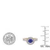 18K Rose Gold 6.5 MM Round Tanzanite & White Diamond Ladies Halo Bridal Engagement Ring Set