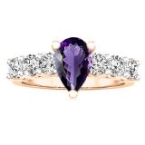 18K Rose Gold 8.5X5.5 MM Pear Amethyst & Round White Diamond Ladies Engagement Ring