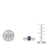 18K Rose Gold 8.5X5.5 MM Pear Amethyst & Round White Diamond Ladies Engagement Ring