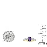 18K Yellow Gold 8.5X5.5 MM Pear Amethyst & Round White Diamond Ladies Engagement Ring