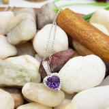Sterling Silver 7 MM Heart Shape Amethyst & Round White Diamond Ladies Halo Pendant (Silver Chain)