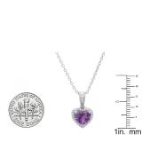 Sterling Silver 7 MM Heart Shape Amethyst & Round White Diamond Ladies Halo Pendant (Silver Chain)
