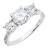 3.60 Carat (ctw) 10K White Gold Round White Cubic Zirconia Ladies 3 Stone Bridal Engagement Ring