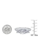 3.60 Carat (ctw) 10K White Gold Round White Cubic Zirconia Ladies 3 Stone Bridal Engagement Ring