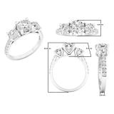 3.60 Carat (ctw) 10K White Gold Round White Cubic Zirconia Ladies 3 Stone Bridal Engagement Ring