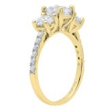 3.60 Carat (ctw) 14K Yellow Gold Round White Cubic Zirconia Ladies 3 Stone Bridal Engagement Ring