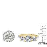 3.60 Carat (ctw) 14K Yellow Gold Round White Cubic Zirconia Ladies 3 Stone Bridal Engagement Ring