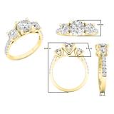 3.60 Carat (ctw) 14K Yellow Gold Round White Cubic Zirconia Ladies 3 Stone Bridal Engagement Ring