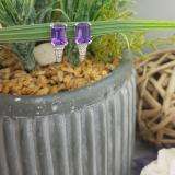 10K White Gold 8X6 MM Each Emerald Shape Amethyst & Round Diamond Ladies J Shape Stud Earrings