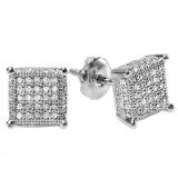 0.40 Carat (ctw) Sterling Silver White Diamond Ice Cube Dice Shape Mens Hip Hop Iced Stud Earrings