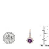 10K Rose Gold 6 MM Each Round Amethyst & White Diamond Ladies Halo Style Dangling Earrings