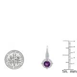 10K White Gold 6 MM Each Round Amethyst & White Diamond Ladies Halo Style Dangling Earrings