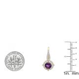 10K Yellow Gold 6 MM Each Round Amethyst & White Diamond Ladies Halo Style Dangling Earrings