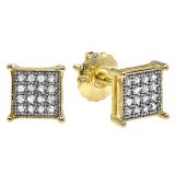 0.25 Carat (ctw) 18K Yellow Gold Plated Silver Round Diamond Men's Hip Hop Iced Stud Earrings 1/4 CT
