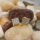 0.25 Carat (ctw) 18K Yellow Gold Plated Silver Round Diamond Men's Hip Hop Iced Stud Earrings 1/4 CT