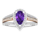 14K White & Rose Gold Two Tone 7.5X4.5 MM Pear Amethyst & Round Diamond Ladies Engagement Ring