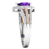 14K White & Rose Gold Two Tone 7.5X4.5 MM Pear Amethyst & Round Diamond Ladies Engagement Ring