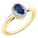 10K Yellow Gold 6X4 MM Oval Blue Sapphire & Round Diamond Ladies Halo Engagement Ring