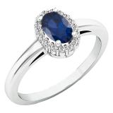 14K White Gold 6X4 MM Oval Blue Sapphire & Round Diamond Ladies Halo Engagement Ring