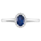 14K White Gold 6X4 MM Oval Blue Sapphire & Round Diamond Ladies Halo Engagement Ring