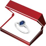 14K White Gold 6X4 MM Oval Blue Sapphire & Round Diamond Ladies Halo Engagement Ring