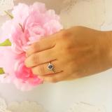 14K White Gold 6X4 MM Oval Blue Sapphire & Round Diamond Ladies Halo Engagement Ring