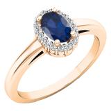 18K Rose Gold 6X4 MM Oval Blue Sapphire & Round Diamond Ladies Halo Engagement Ring