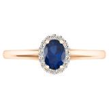 18K Rose Gold 6X4 MM Oval Blue Sapphire & Round Diamond Ladies Halo Engagement Ring