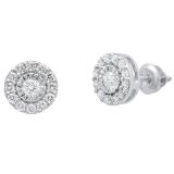 0.45 Carat (ctw) 10K White Gold Round White Diamond Ladies Cluster Stud Earrings 1/2 CT