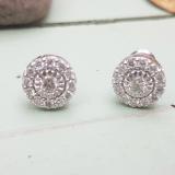 0.45 Carat (ctw) 14K White Gold Round White Diamond Ladies Cluster Stud Earrings 1/2 CT