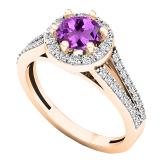 10K Rose Gold 5.6 MM Round Amethyst & White Diamond Bridal Engagement Ring