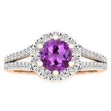 10K Rose Gold 5.6 MM Round Amethyst & White Diamond Bridal Engagement Ring