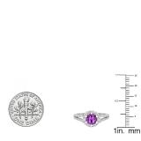 18K White Gold 5.6 MM Round Amethyst & White Diamond Bridal Engagement Ring