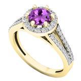 18K Yellow Gold 5.6 MM Round Amethyst & White Diamond Bridal Engagement Ring