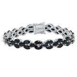 Sterling Silver 7X3.5 MM Marquise Black Sapphire Ladies Tennis Bracelet