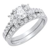 3.00 Carat (ctw) Round Cubic Zirconia Five Stone Ladies Engagement Ring Set 10K White Gold
