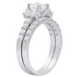 3.00 Carat (ctw) Round Cubic Zirconia Five Stone Ladies Engagement Ring Set 10K White Gold