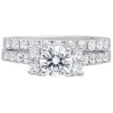3.00 Carat (ctw) Round Cubic Zirconia Five Stone Ladies Engagement Ring Set 10K White Gold