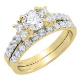 3.00 Carat (ctw) Round Cubic Zirconia Five Stone Ladies Engagement Ring Set 10K Yellow Gold