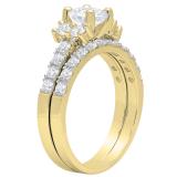 3.00 Carat (ctw) Round Cubic Zirconia Five Stone Ladies Engagement Ring Set 10K Yellow Gold
