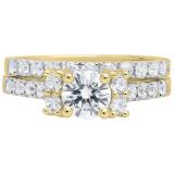 3.00 Carat (ctw) Round Cubic Zirconia Five Stone Ladies Engagement Ring Set 10K Yellow Gold