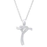 0.10 Carat (ctw) 10K White Gold Round Diamond Ladies Cross Heart Pendant 1/10 CT (Silver Chain)