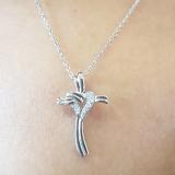 0.10 Carat (ctw) 10K White Gold Round Diamond Ladies Cross Heart Pendant 1/10 CT (Silver Chain)