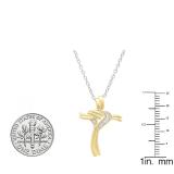 0.10 Carat (ctw) 10K Yellow Gold Round Diamond Ladies Cross Heart Pendant 1/10 CT (Silver Chain)